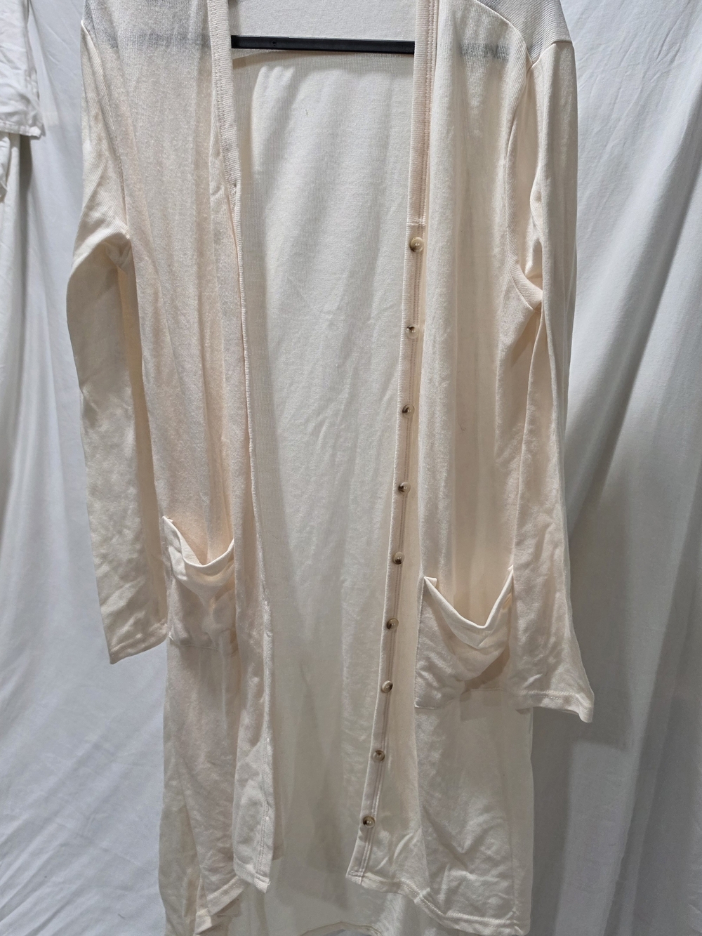 Light Cream Longline Button-Front Shirt Cardigan
